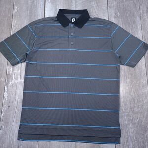 FootJoy Polo Shirt Mens Large Gray Blue Striped Short Sleeve Golf Performance
